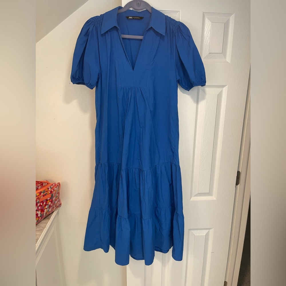 blue midi casual dress